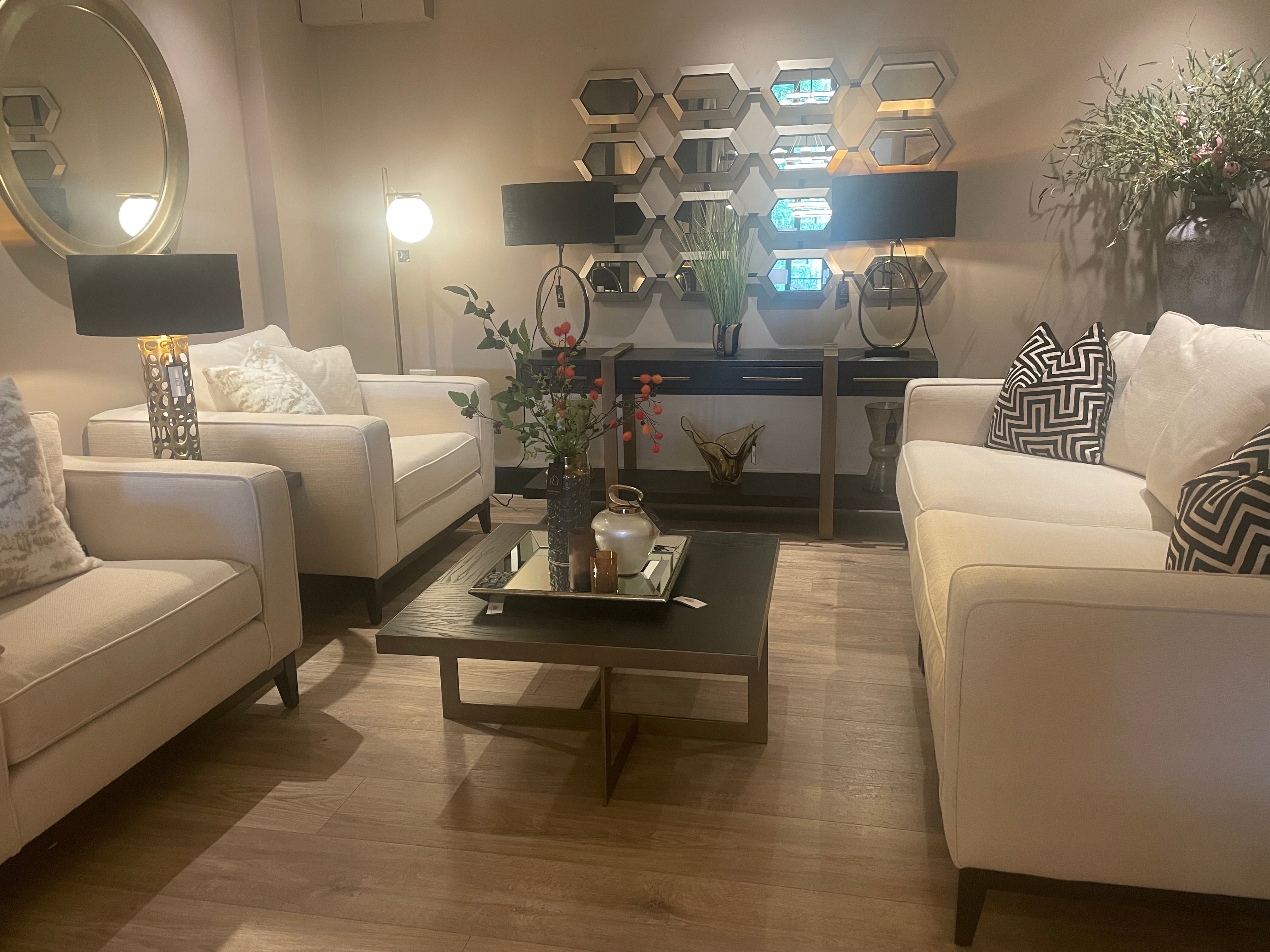 Príncipe Designer sofa with 2 armchair with wooden plinth by Eichholtz Save up to 37.5% ex display clearance