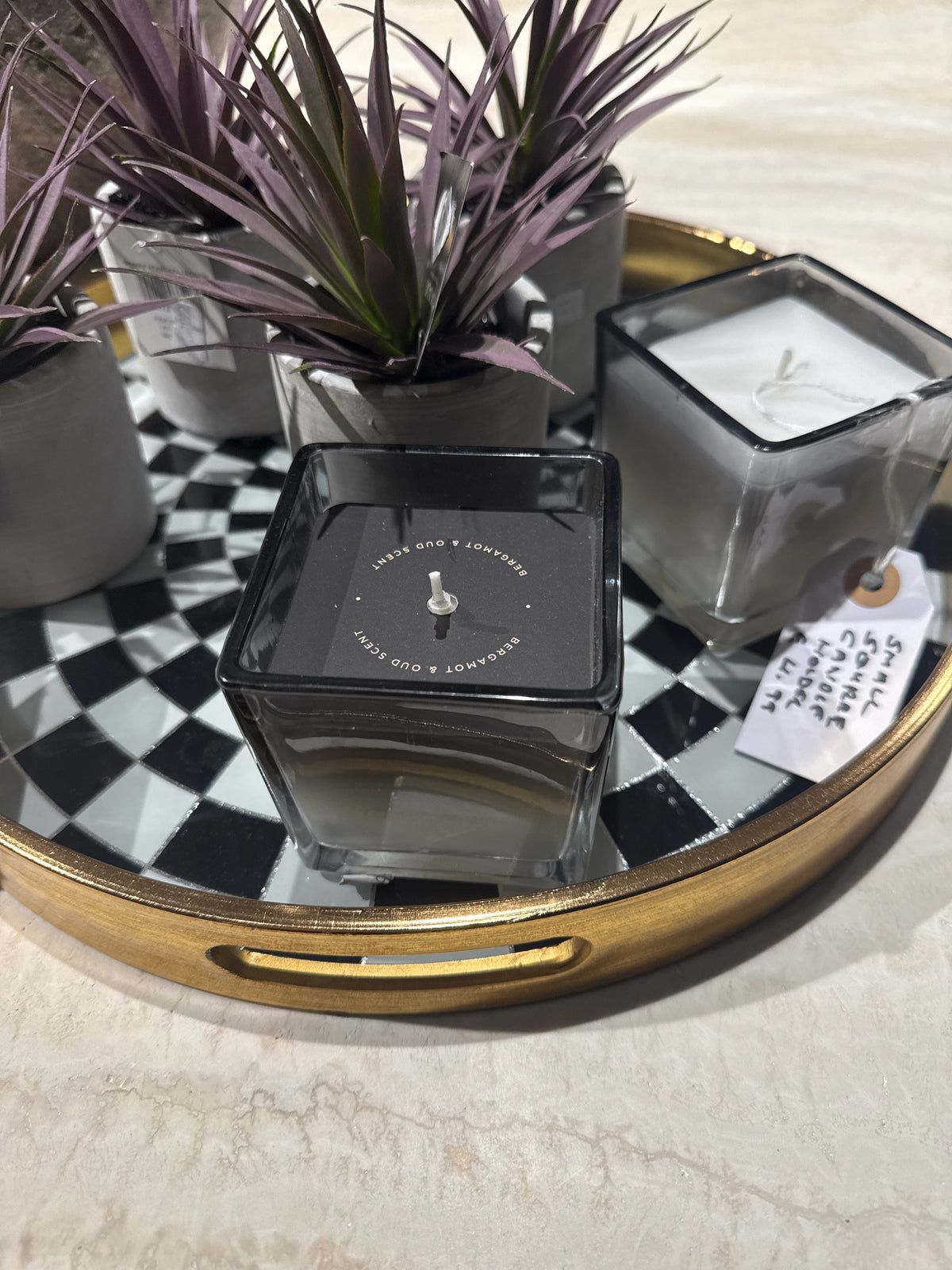 Tray chequered and gold last one reduced by Renaissance Design Studio