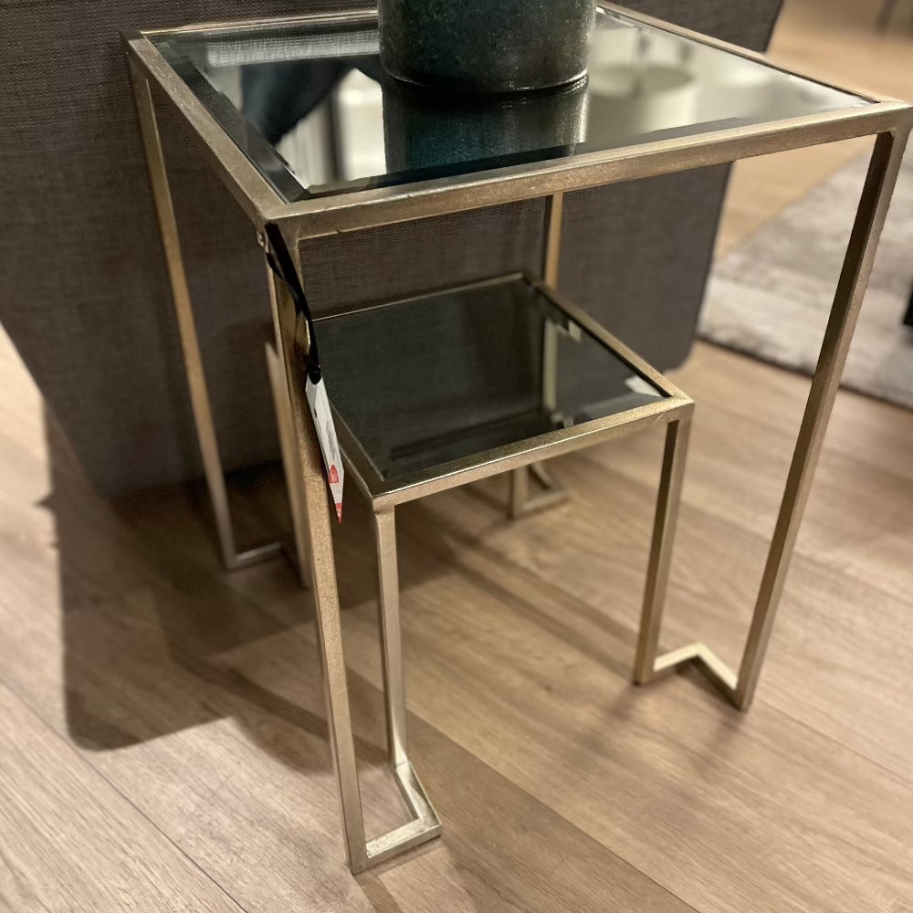 2 tier gold square table with shelf reduced clearance-Renaissance Design Studio