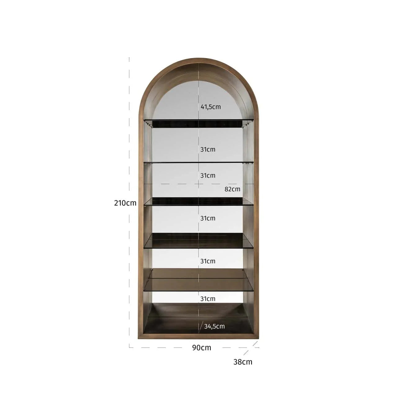 Arched display cabinet Bowie brushed gold