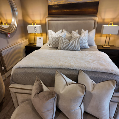 Great Gatsby custom made bed with double contrast piping