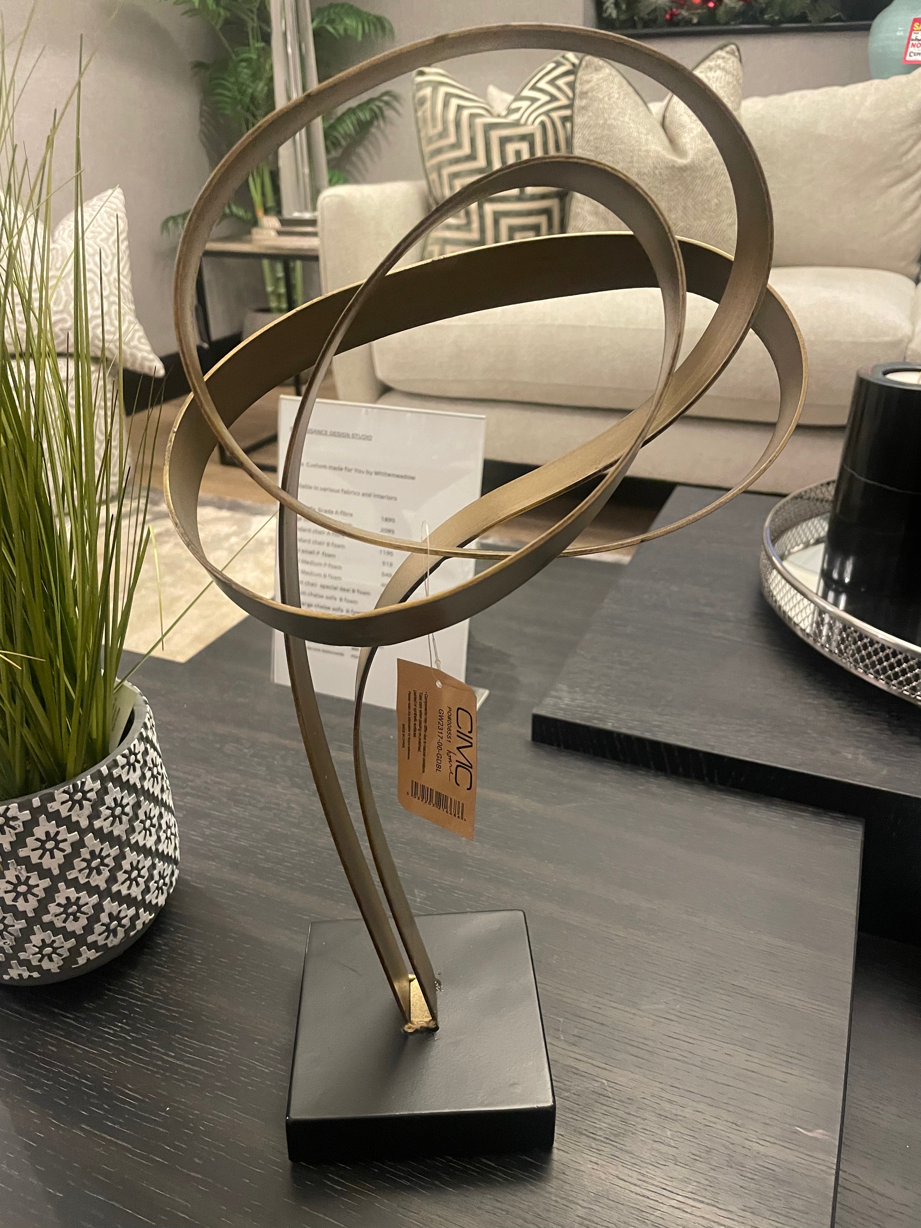 45cm Antique Gold Abstract Sculpture on Black Stand-Renaissance Design Studio