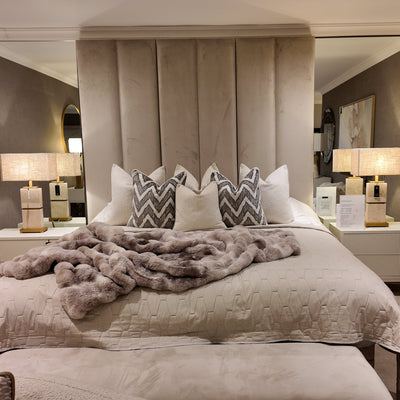 Emilia Emperor Full Custom wall headboard with emperor ottoman base