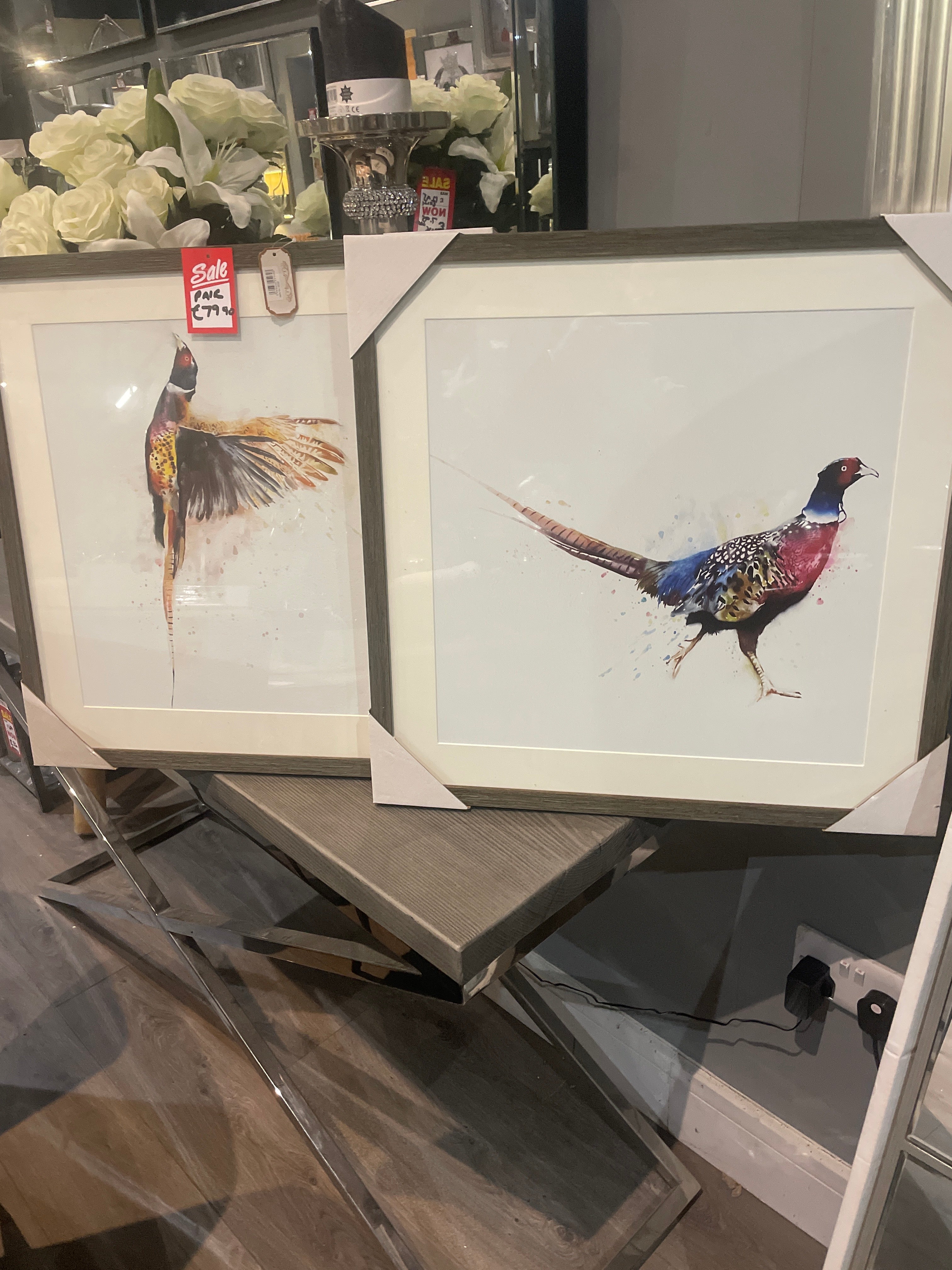 PHEASANT FRAMED PICTURE set of 2, 50X50CM reduced for Instore pick up