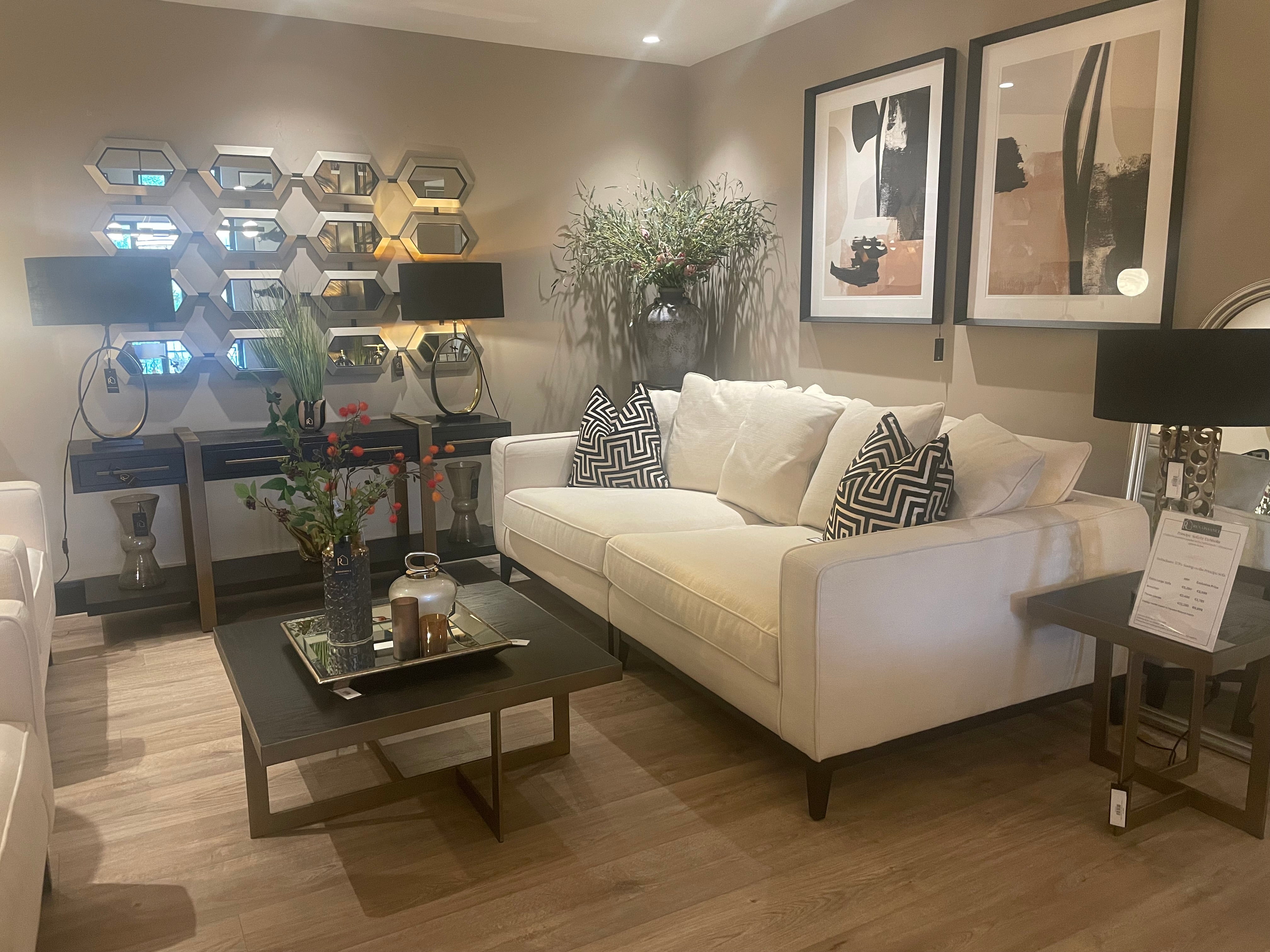 Príncipe Designer sofa with 2 armchair with wooden plinth by Eichholtz Save up to 37.5% ex display clearance