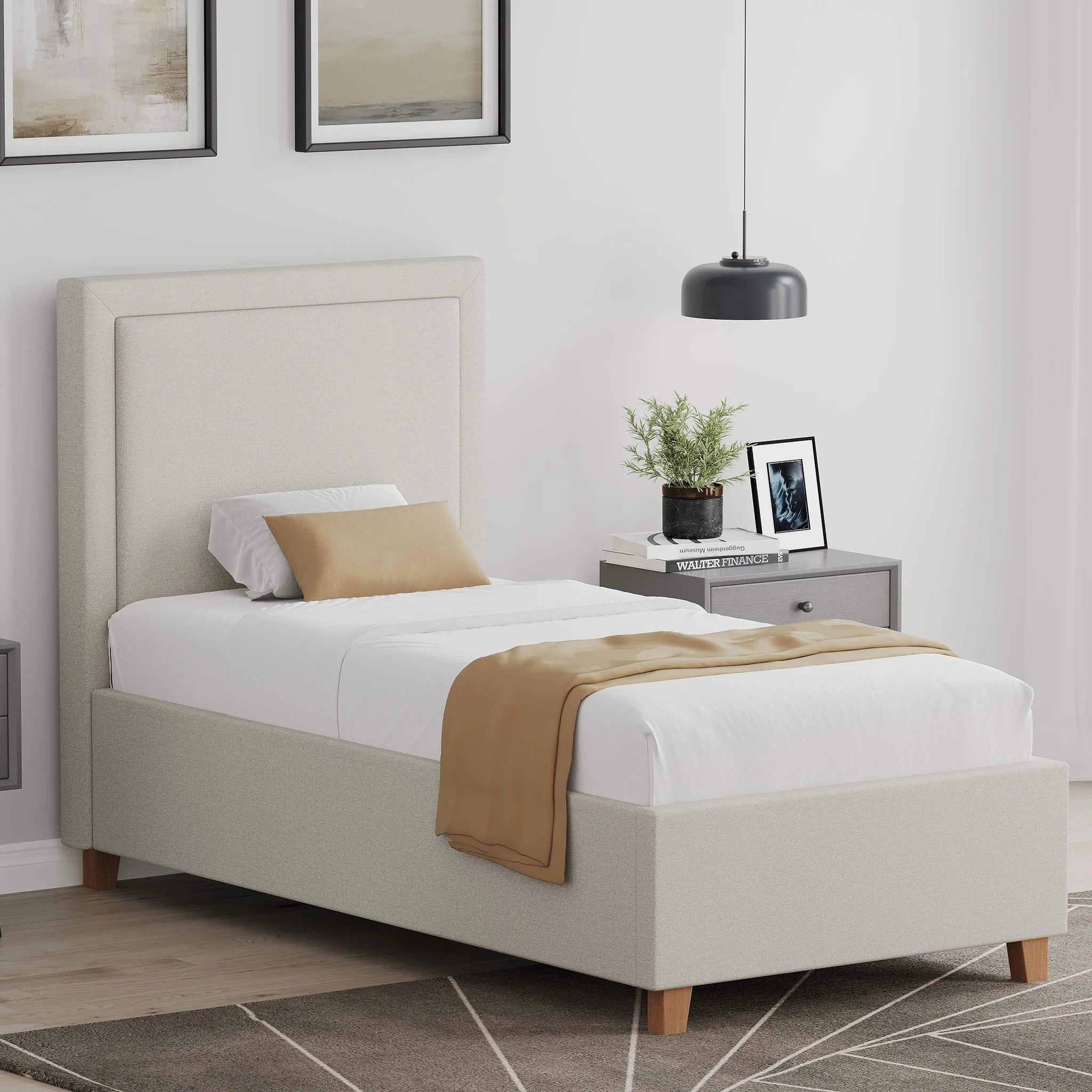 4ft Bondi Upholstered Ottoman Bed Frame Beige Fabric by Balmoral