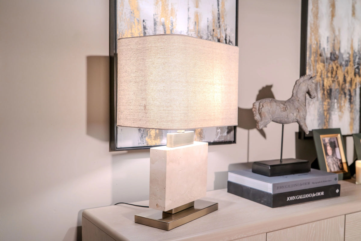 Adam Cream Marble Table Lamp With Shade - Reduced Price