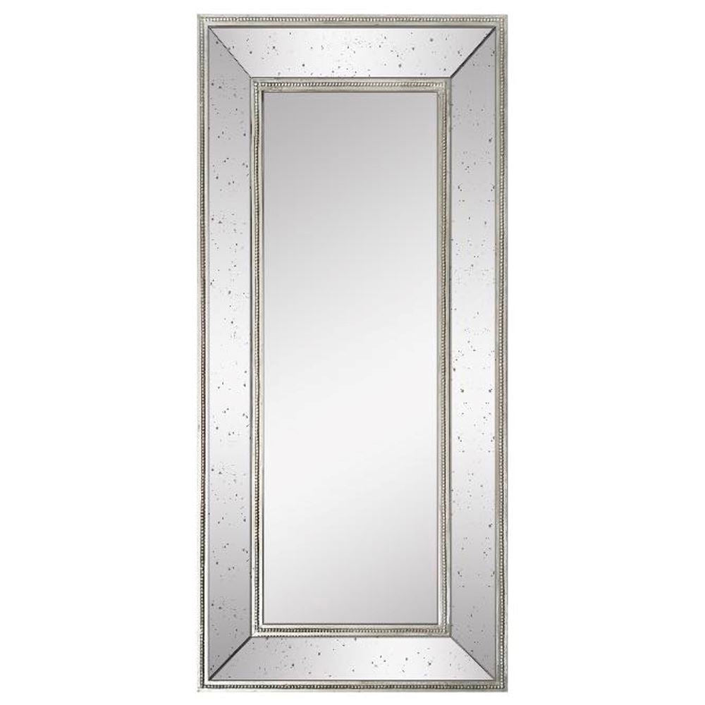 Antiqued glass mirror with gold trim