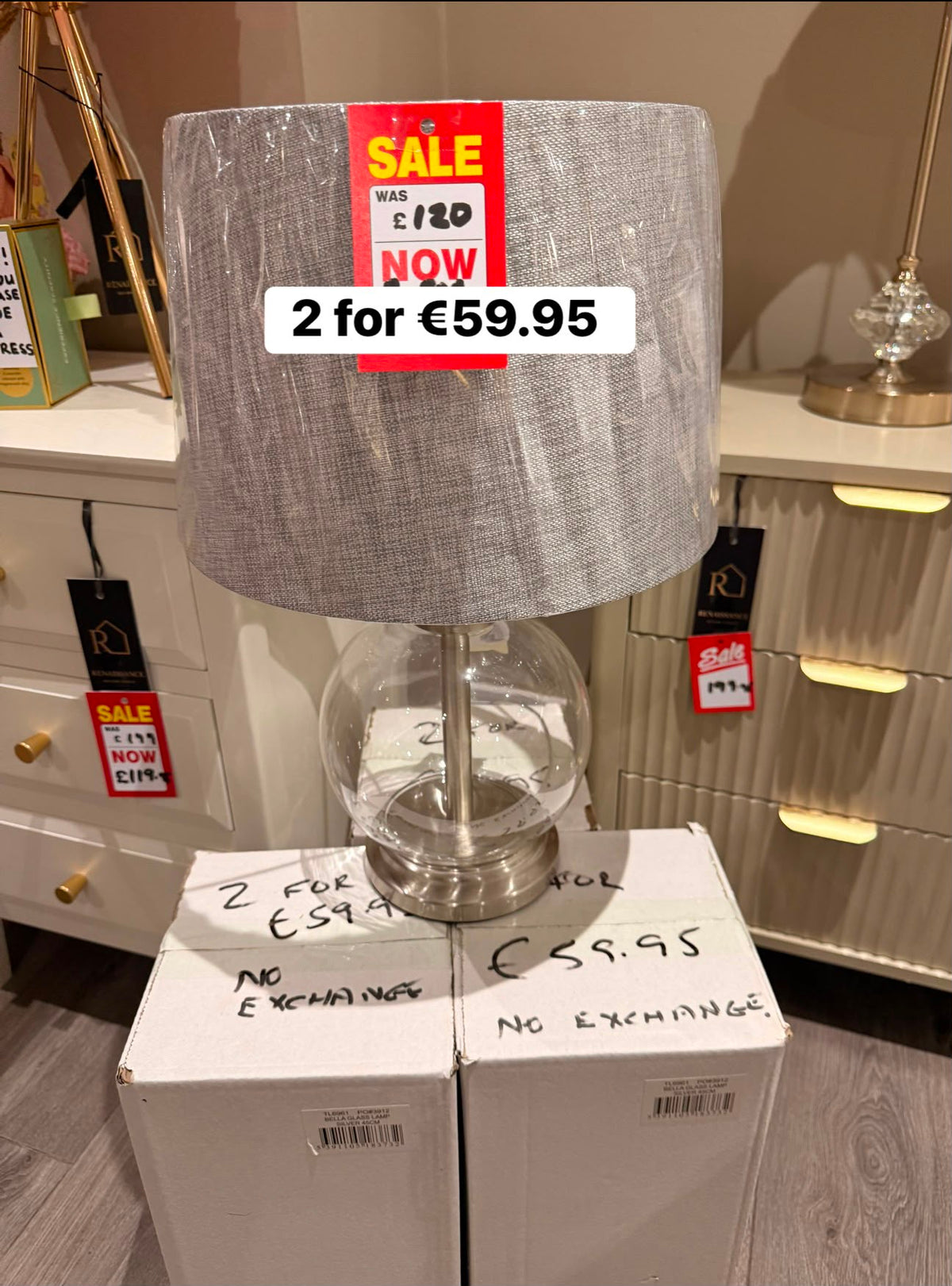 Bella Lamp glass 45cm Half Price Offer Instore only.Price is for a set of 2