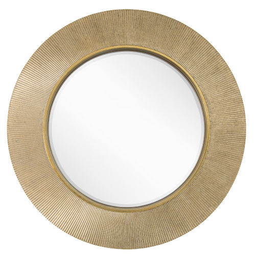 Edvin gold finish round designer mirror by RV Ashley