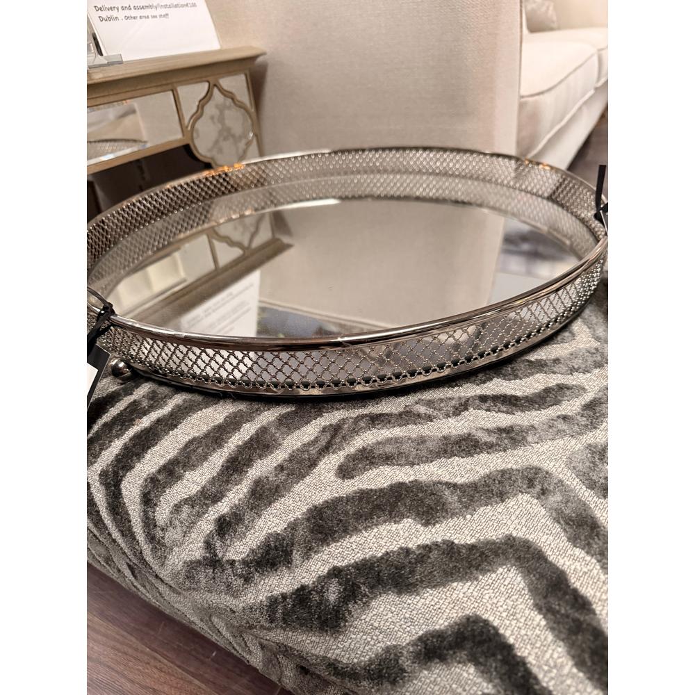 Clarins extra Large Round Nickel Plated Mirror Tray reduced less than half price ex showroom