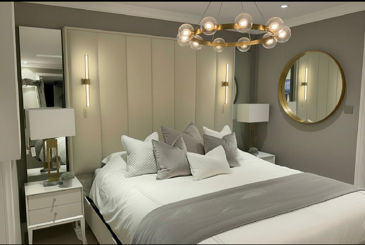 Delta Full wall height headboard 220 x 210 cm . Item sold as seen Instore only