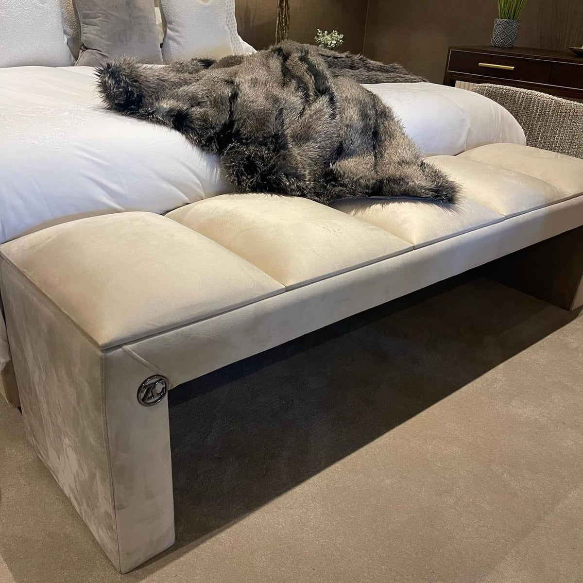 Delta Ottoman gas lift super king 6 ft Bed in plush navy velvet last 1 left at reduced price