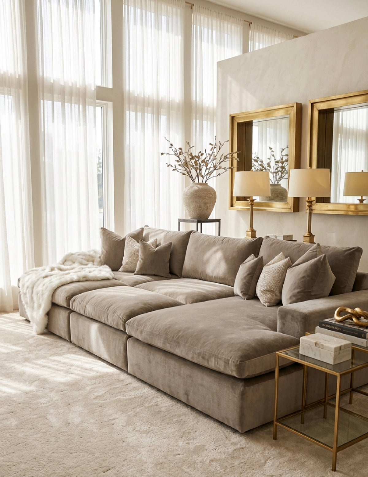 Penthouse movie cinema sofa with large pouf made by Whitemeadow UK by Whitemeadow
