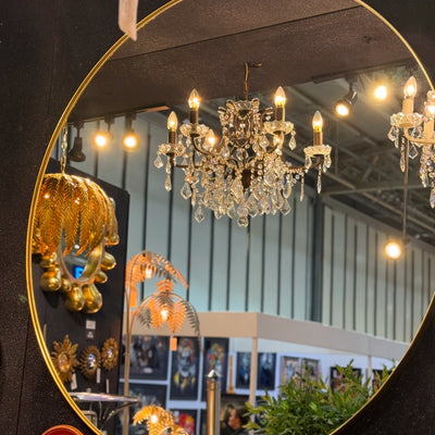 Arlene contemporary Gold Finish Round Mirrors with ultra slim frame distressed paint finish