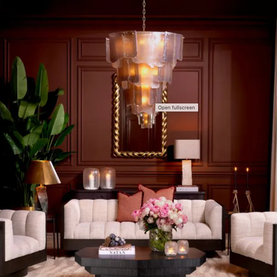 Chandelier Asinara L Antique brass finish w smoke glass by Eichholtz