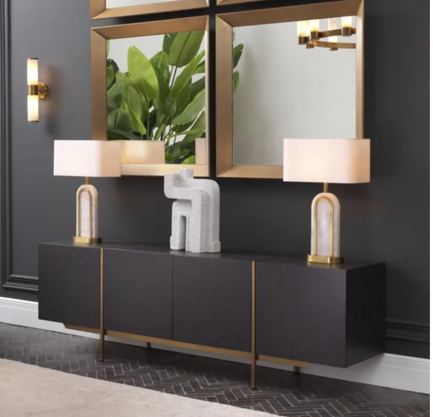 Dresser Bazilian Charcoal grey oak veneer | brushed brass finish by Eichholtz