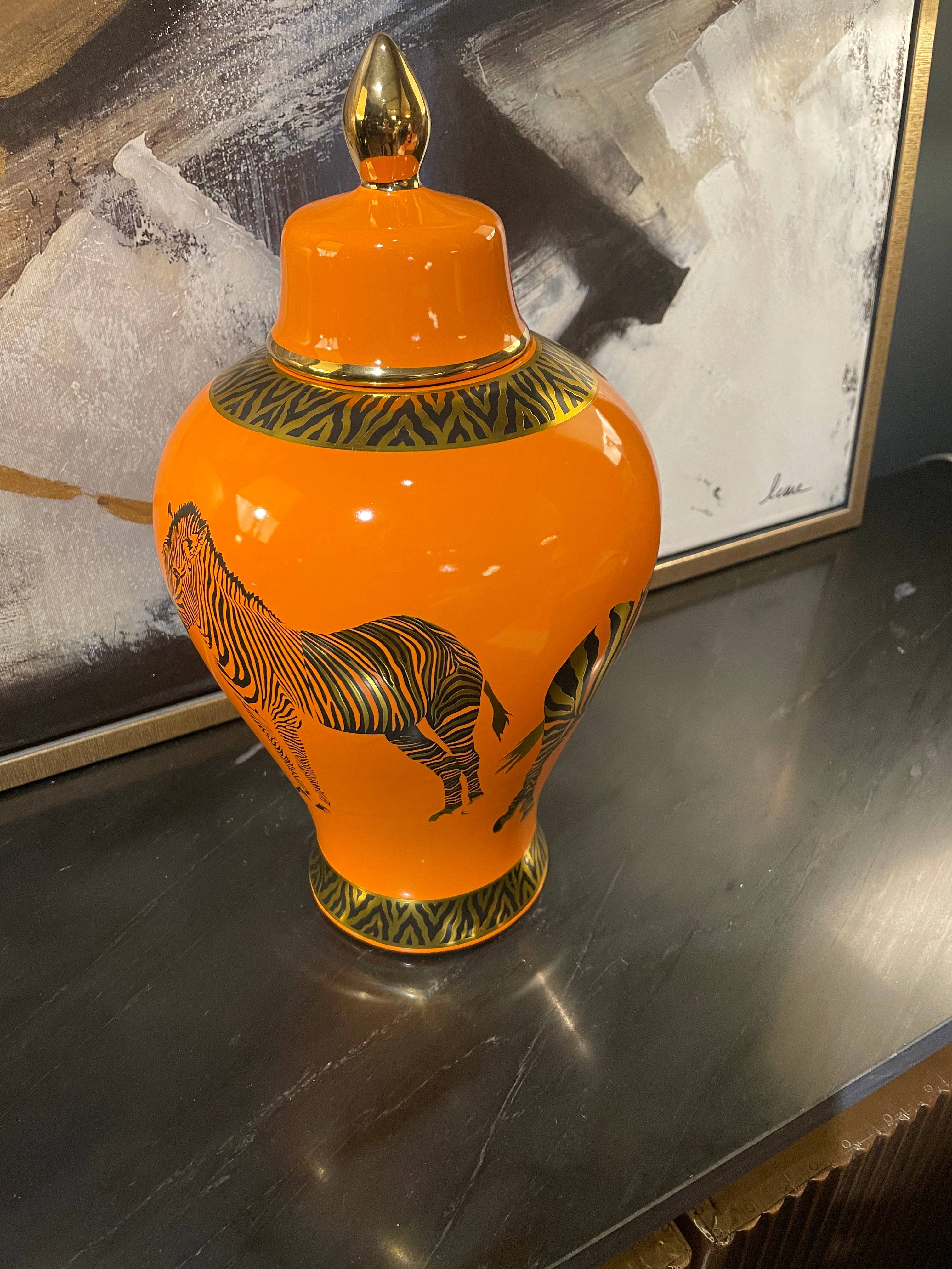 Zebra print ceramic ginger jar 25 cm
