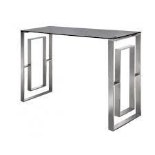 Alannah Apex Silver Chrome Console Table with Glass Reduced-Renaissance Design Studio