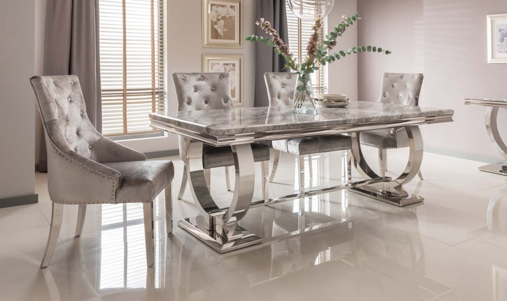 Alexandria grey marble table in 200 cm to order Arianna-Dining Table-Renaissance Design Studio