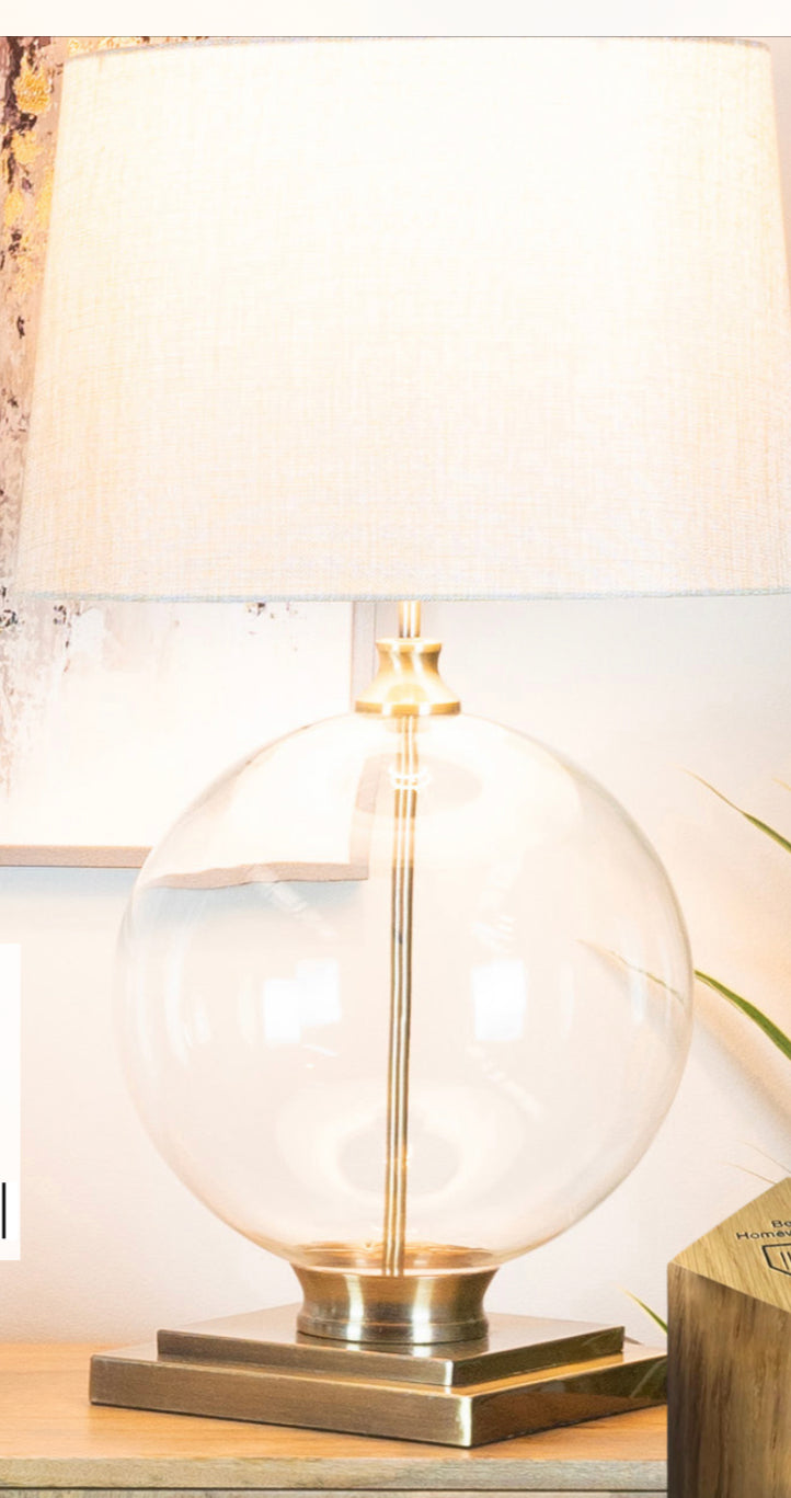 Amelia table lamp brass and glass-Renaissance Design Studio