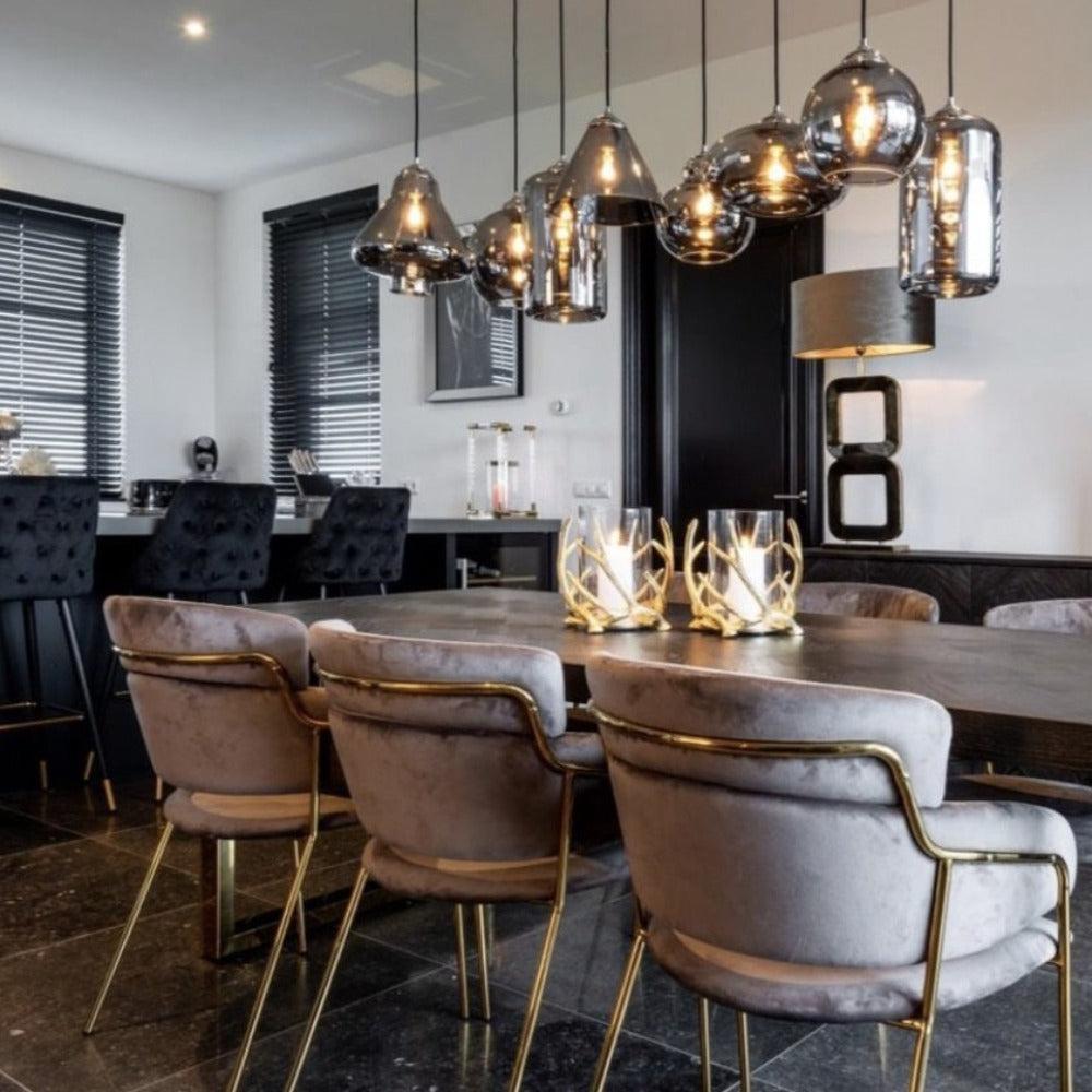 Angelica velvet and gold luxury dining chair in Stone or Green