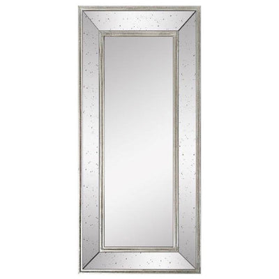 Antiqued glass mirror with gold trim