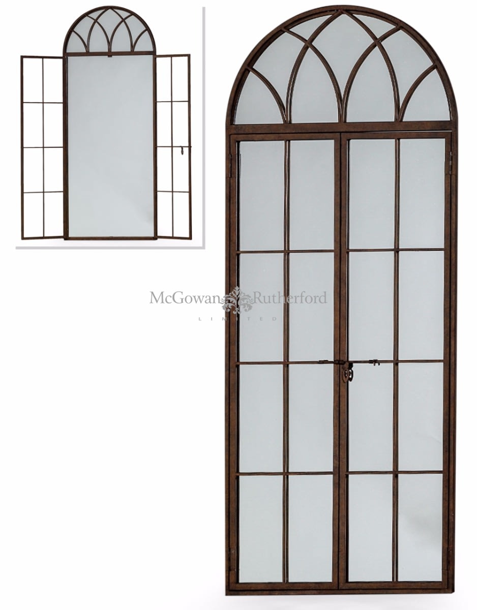 Antiqued Iron Tall XL Arch Window Distressed Finish Metal Mirror - On Sale Save €100-Renaissance Design Studio