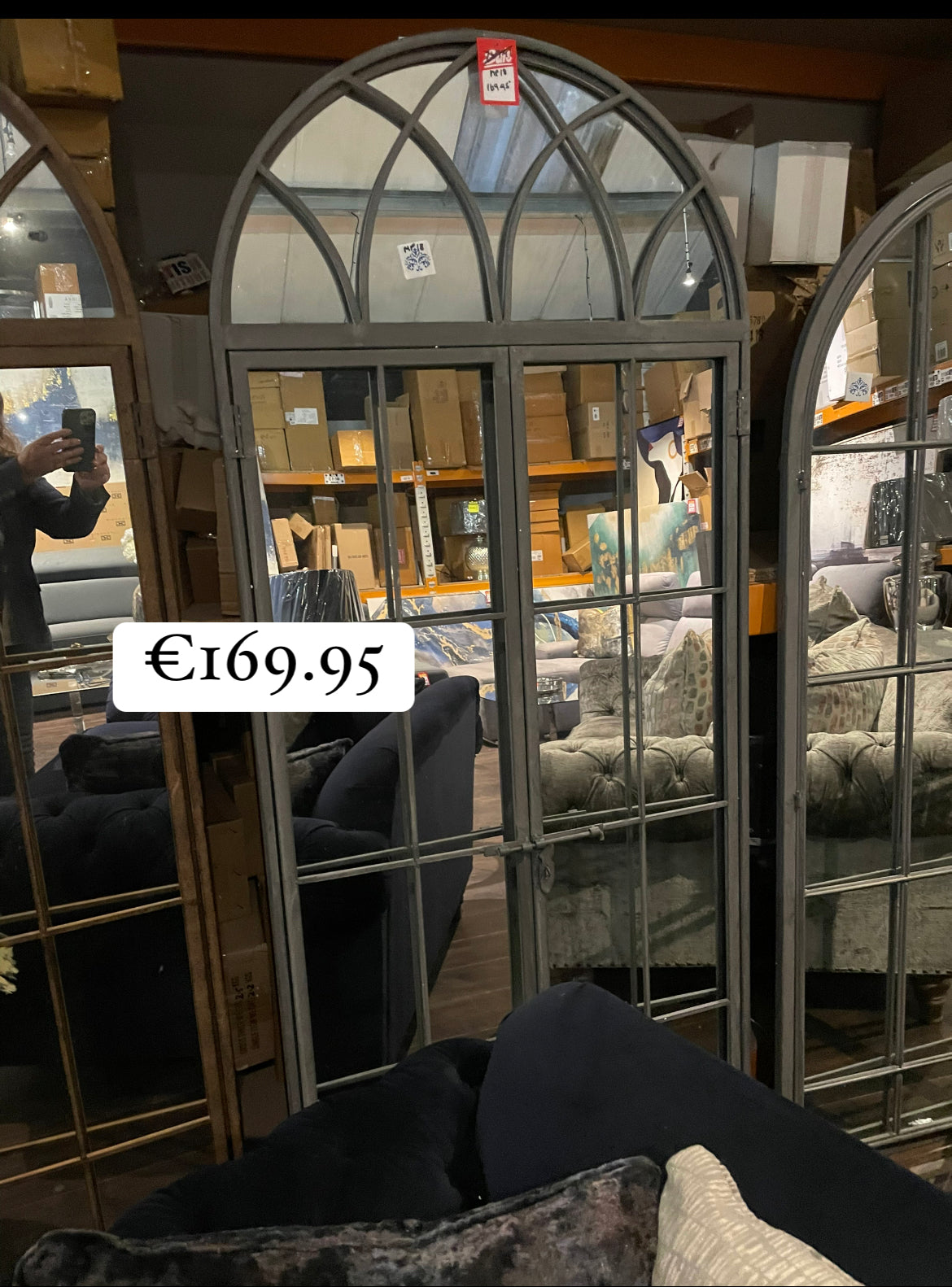 Antiqued Iron Tall XL Arch Window Distressed Finish Metal Mirror - On Sale Save €100-Renaissance Design Studio