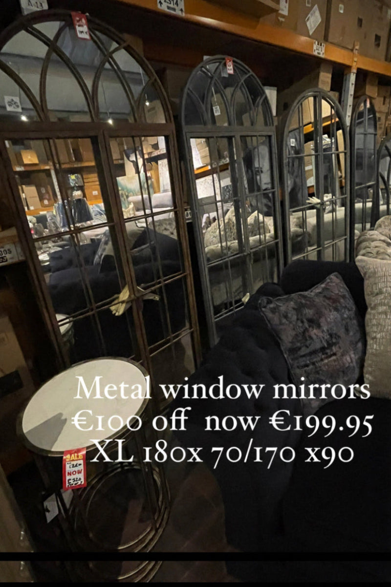 Antiqued Iron Tall XL Arch Window Distressed Finish Metal Mirror - On Sale Save €100-Renaissance Design Studio