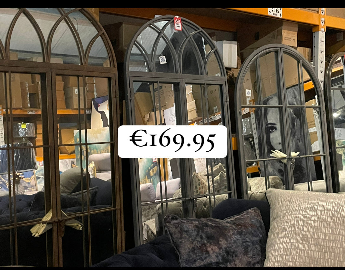 ANTIQUED IRON LARGE ARCH WINDOW DISTRESSED FINISH METAL MIRROR save €100-window mirror-Renaissance Design Studio