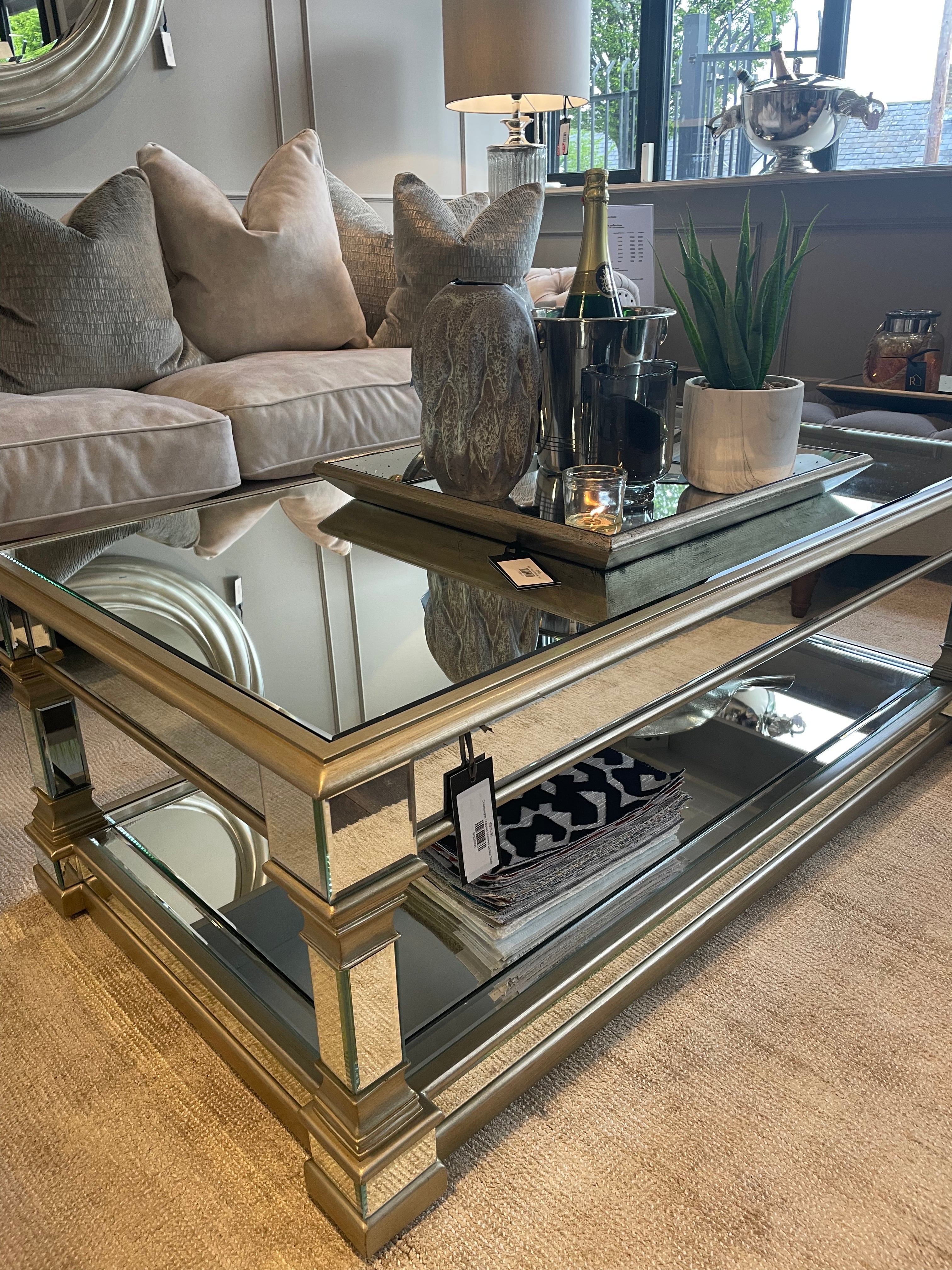 Apollo Mirrored large 130 cm Coffee Table in champagne sold as seen-coffee table-Renaissance Design Studio