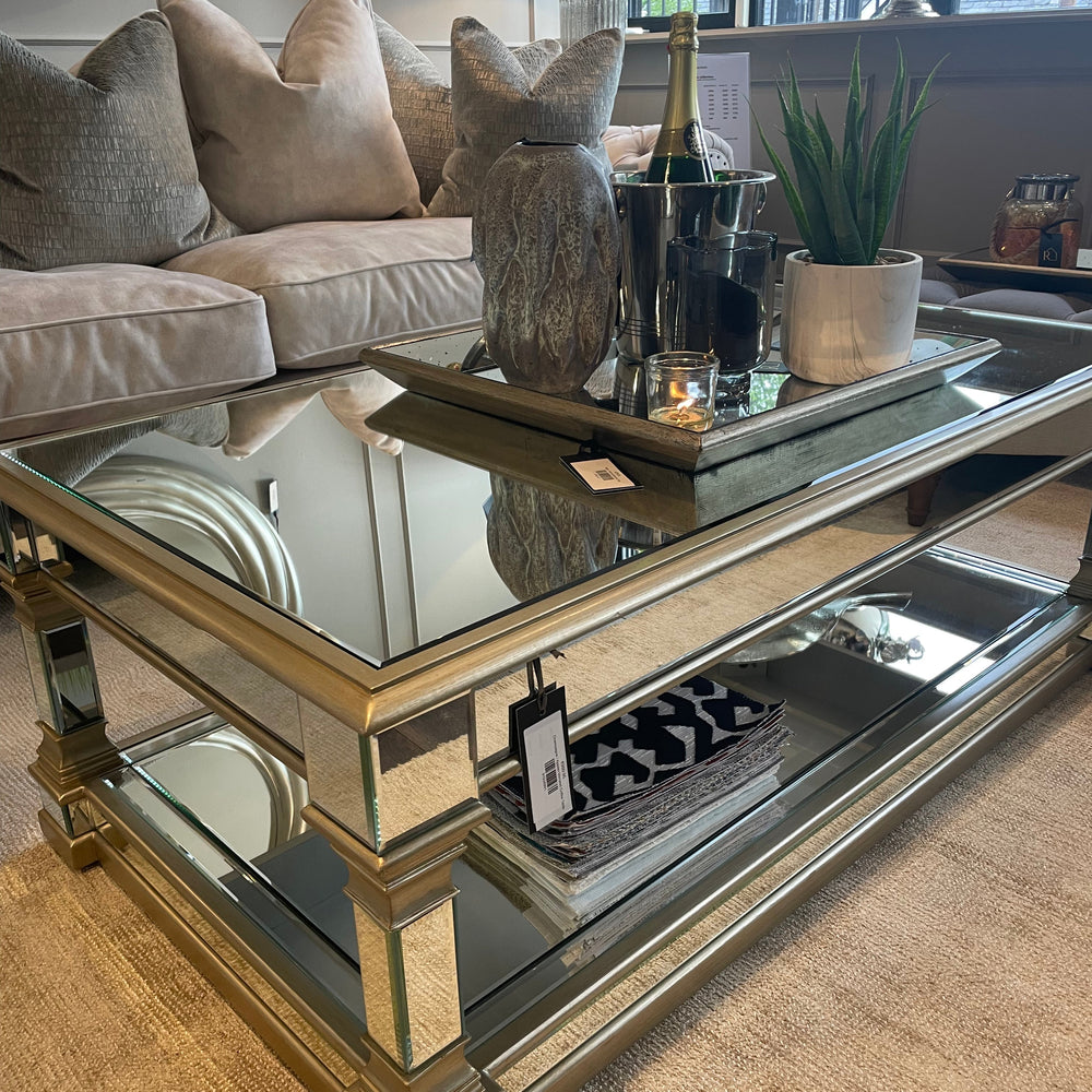 Apollo  Mirrored large  130 cm Coffee Table in champagne sold as seen