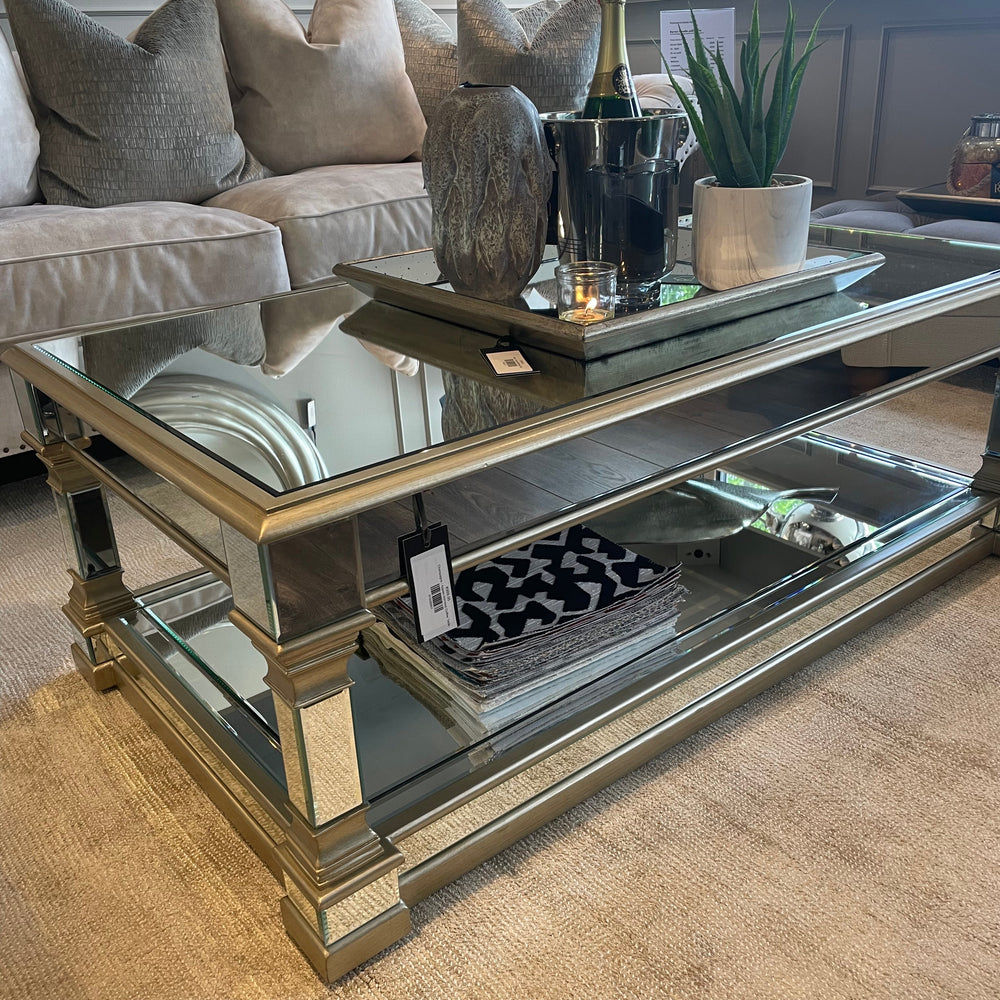 Apollo  Mirrored large  130 cm Coffee Table in champagne sold as seen