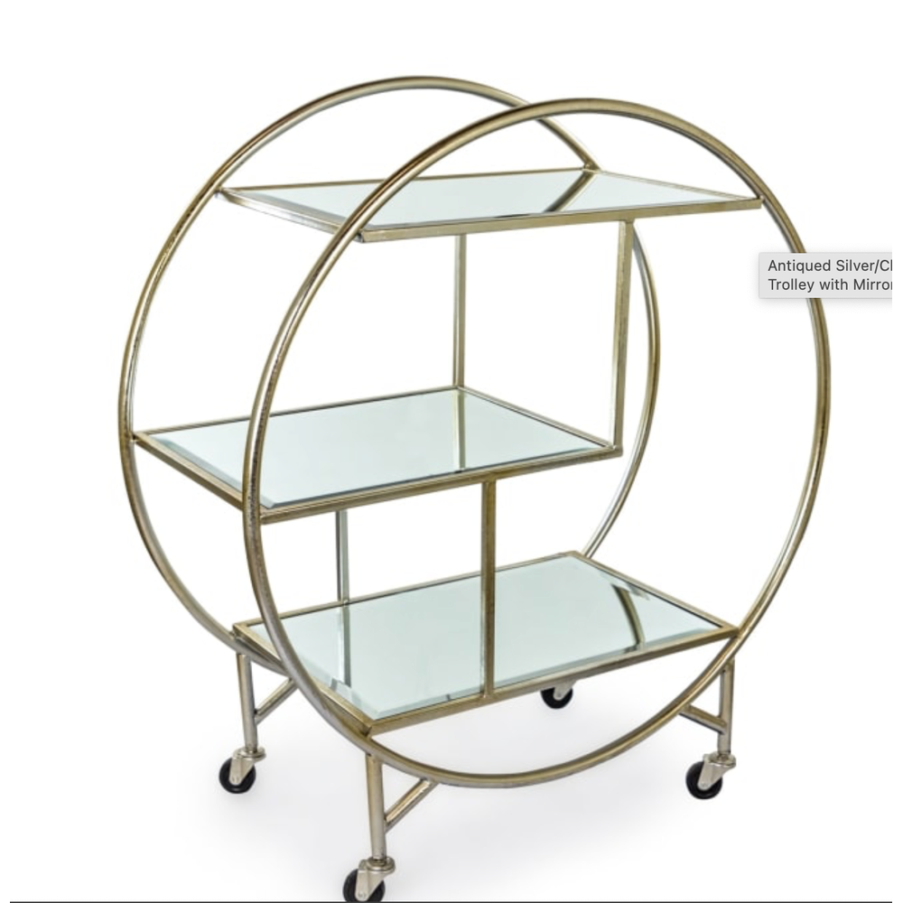 Appian Round gold leaf Drinks Trolley with shelf Last 1-Renaissance Design Studio
