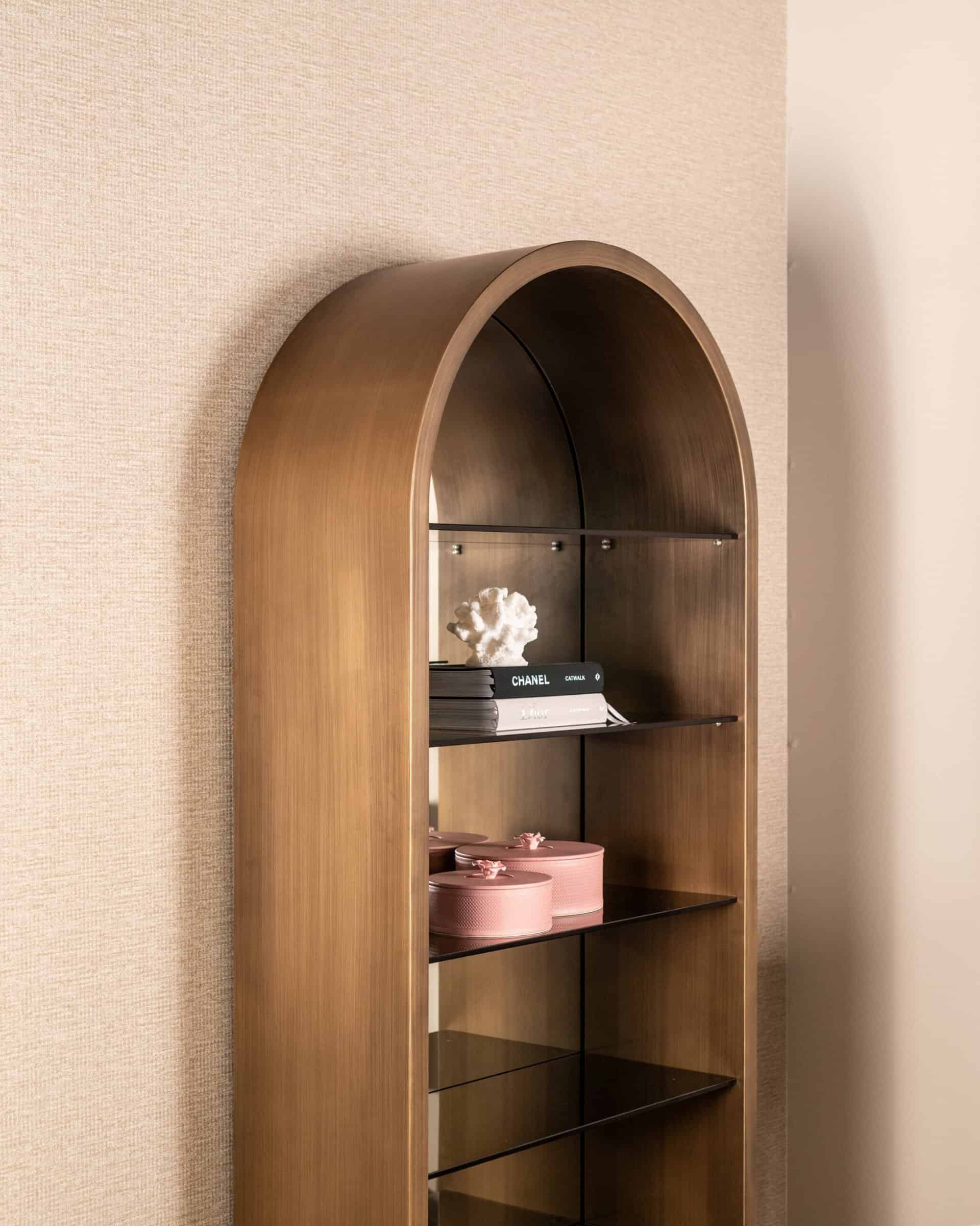Arched display cabinet Bowie brushed gold-Renaissance Design Studio