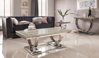 Arianna coffee table marble look in cream available to order-Renaissance Design Studio