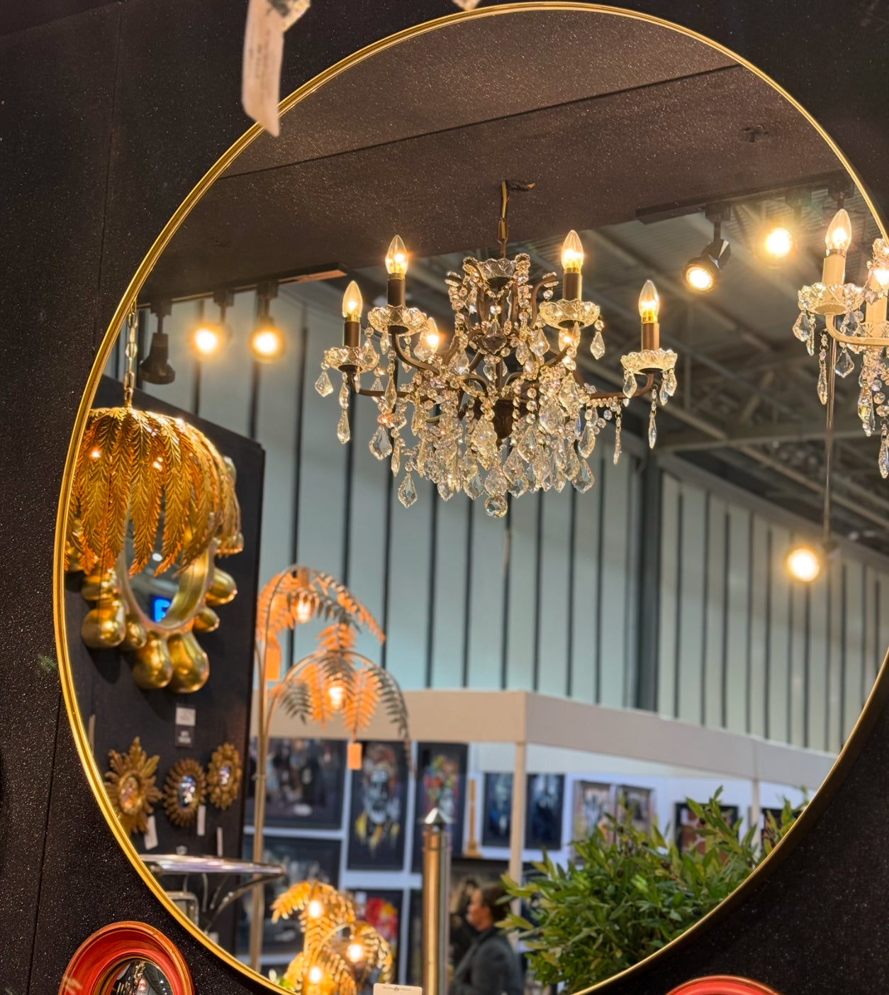 Arlene contemporary Gold Finish Round Mirrors with ultra slim frame distressed paint finish-Renaissance Design Studio