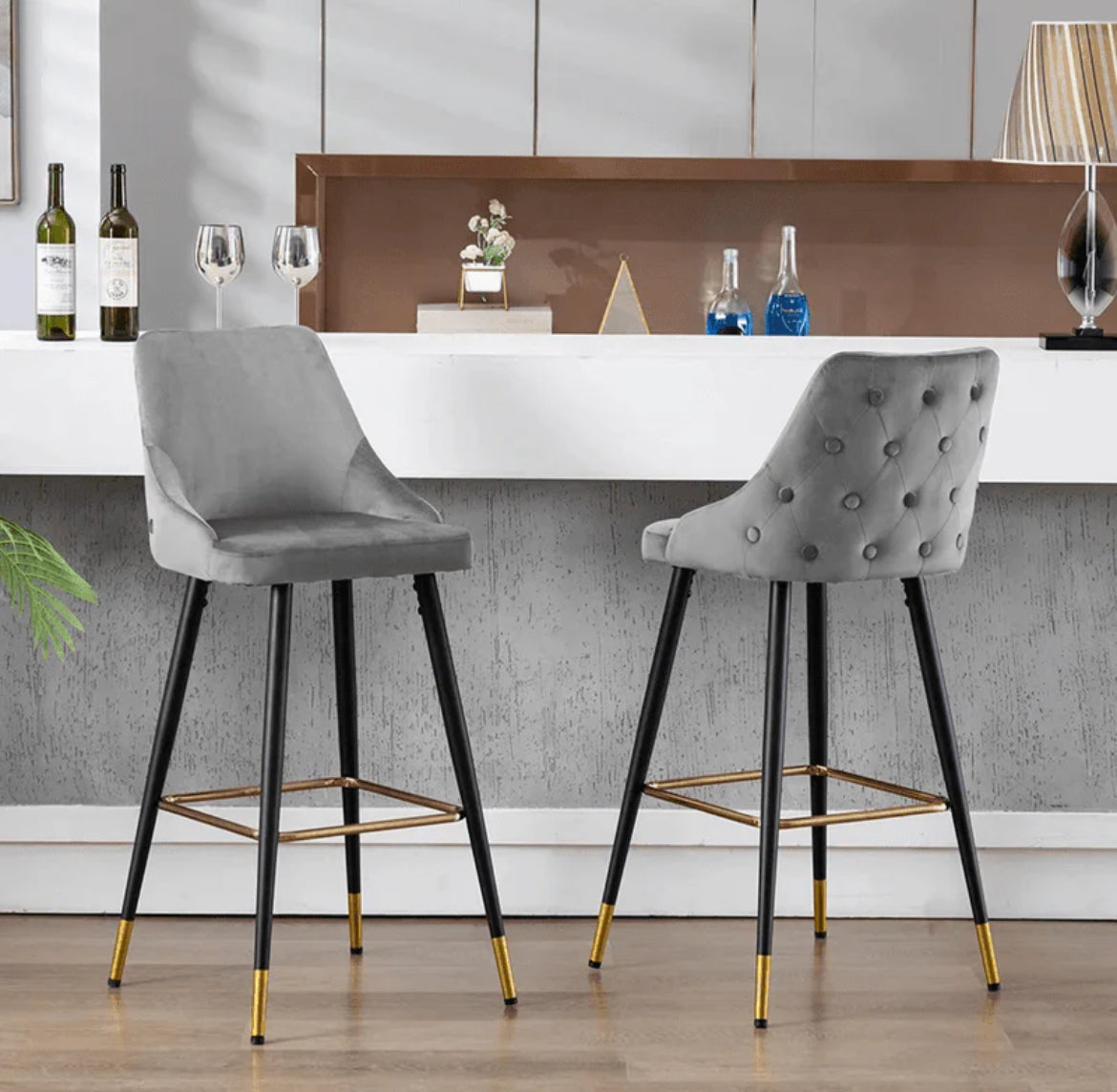 Avanza Bar Stool With Gold Cap In Grey & Navy - Now up to 50% Off-Renaissance Design Studio