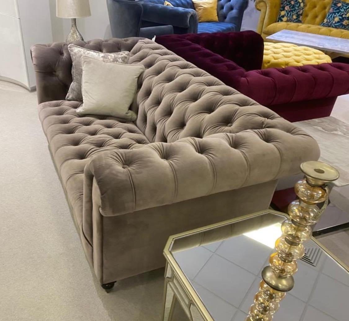 Belfield chesterfield sofa in Mink. REDUCED-3 seater chesterfield sofa-Renaissance Design Studio