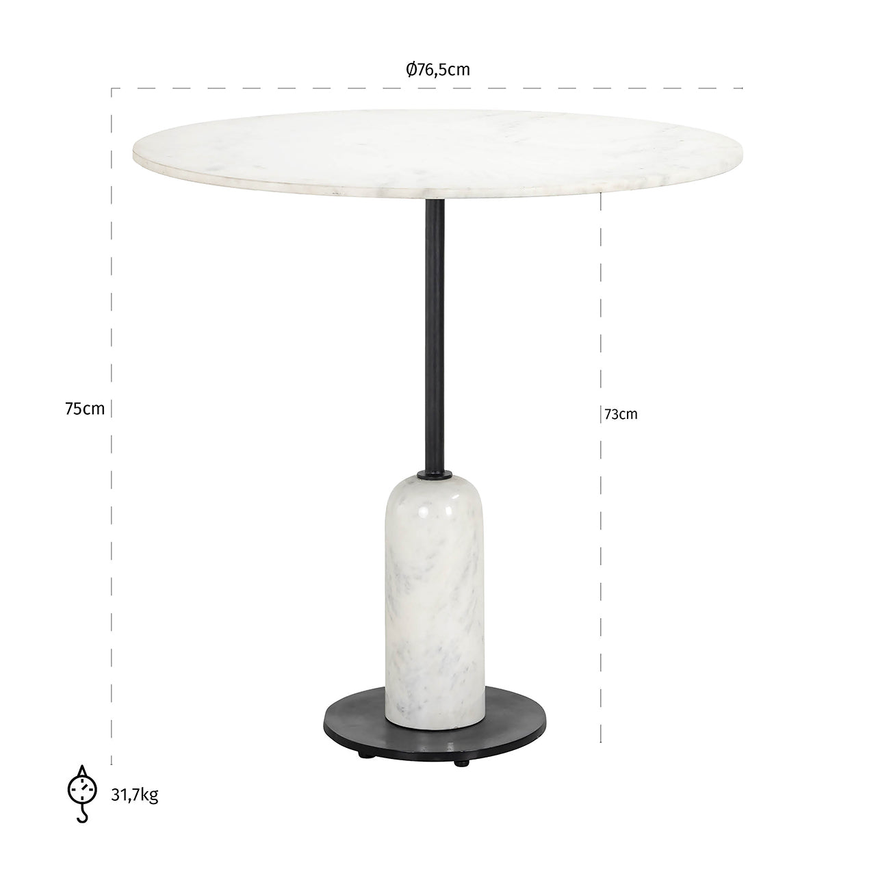 Bistro Table Jimmy 75 cm white marble-Renaissance Design Studio