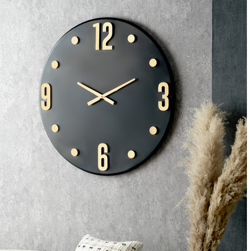Black and Gold Retro Wall Clock reduced price-Renaissance Design Studio
