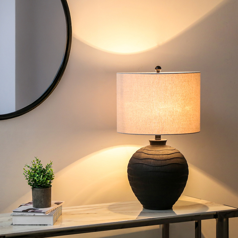 Black Ceramic table lamp with Linen shade-Renaissance Design Studio