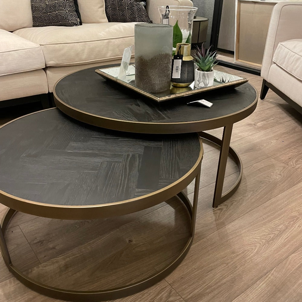 Blake Herringbone Coffee Table Set Of 2 - Brass Base-Renaissance Design Studio