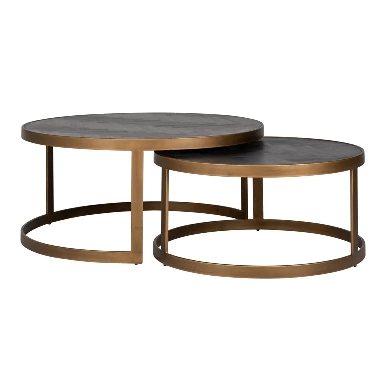 Blake Herringbone Coffee Table Set Of 2 - Brass Base-Renaissance Design Studio