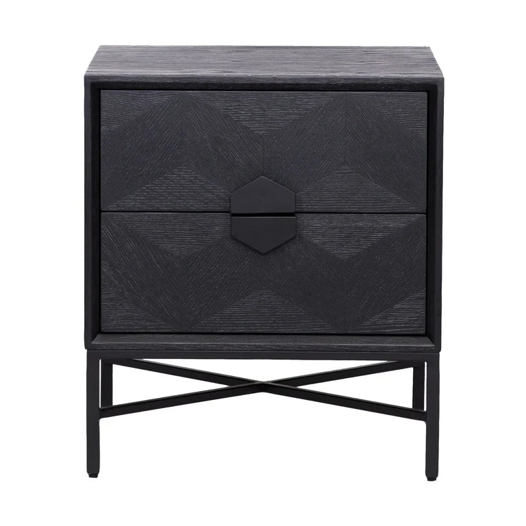Bex 2 drawer black bedside cabinet reduced-Renaissance Design Studio