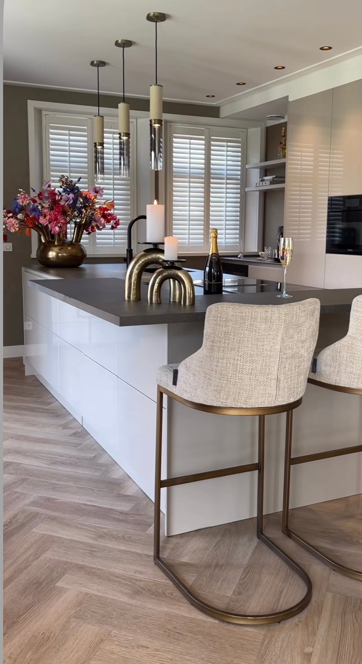 Boho Bar stools in Renegade fabric with brushed gold legs-Renaissance Design Studio