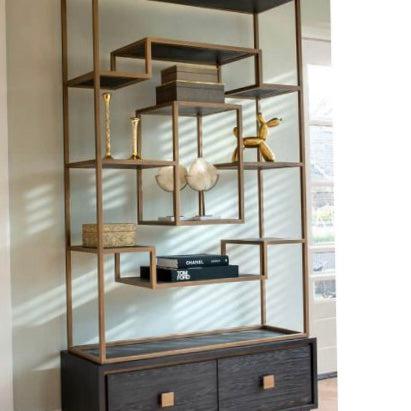 Byron H brushed gold with black oak Display Wall unit tall Cabinet reduced !.-Renaissance Design Studio
