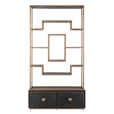 Byron H brushed gold with black oak Display Wall unit tall Cabinet reduced !.