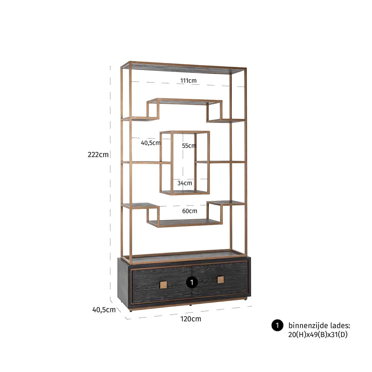 Byron H brushed gold with black oak Display Wall unit tall Cabinet reduced !.-Renaissance Design Studio